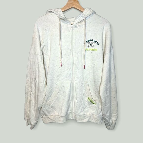 Star Wars Men’s Cream Green Yoda Zip up Hoodie Size Small - Picture 1 of 10